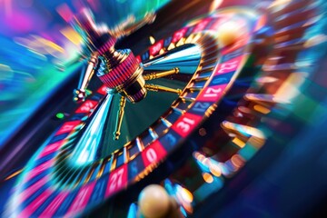 A motion-blurred image of a casino roulette wheel, highlighting the energy and excitement associated with games of chance