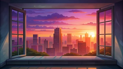 Schilderijen op glas the-sunset-seen-from-the-window-will-be-the-real-n © servoooo