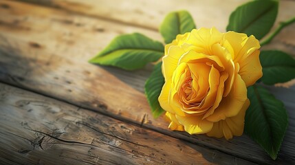Single Yellow Rose with Red Tips with Green Leave
