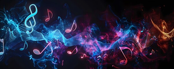 Colorful music notes background with copy space.