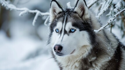 Fototapeta premium A spirited Siberian Husky with captivating blue eyes radiating strength and beauty AI generated illustration
