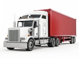 American white cargo truck with container on white background
