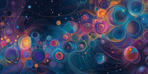 Obraz premium Stunning Digital Artwork: Cosmic Voyage Through Abstract Bubble Universes