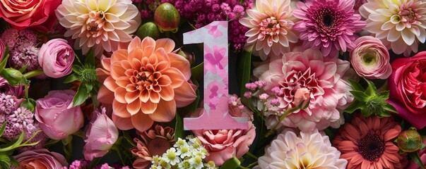 number one on a floral background.