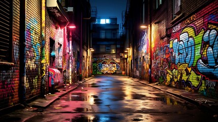 Fototapeta na wymiar A Futuristic Cyberpunk Alleyway: Neon Lights and Shadows