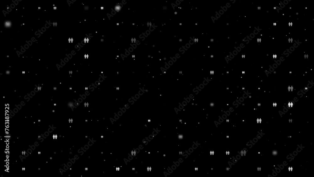 Poster template animation of evenly spaced man with man symbols of different sizes and opacity. animation o