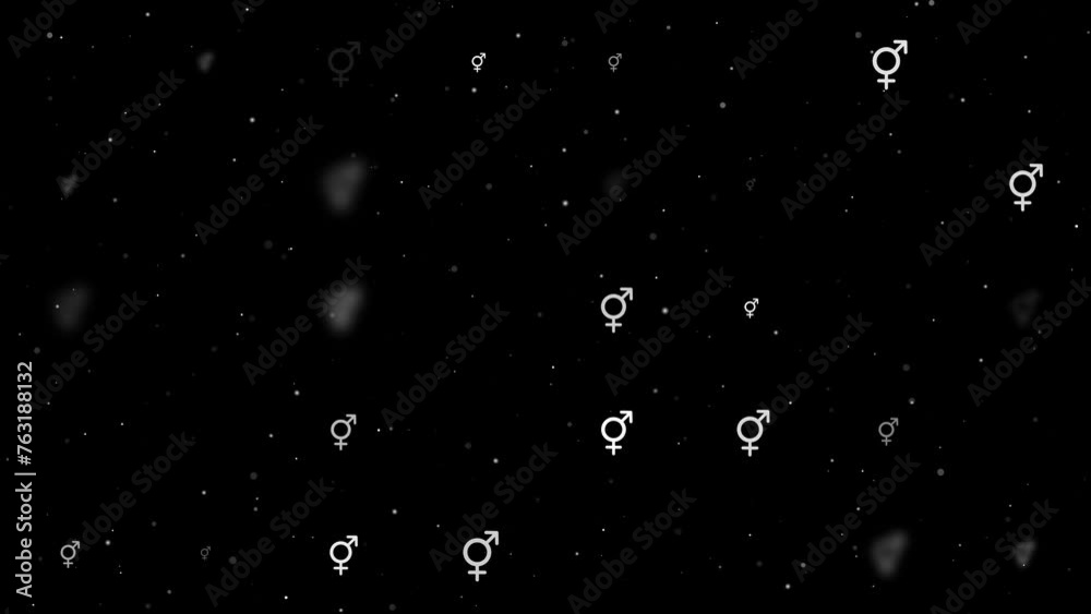 Poster template animation of evenly spaced bigender symbols of different sizes and opacity. animation of tr