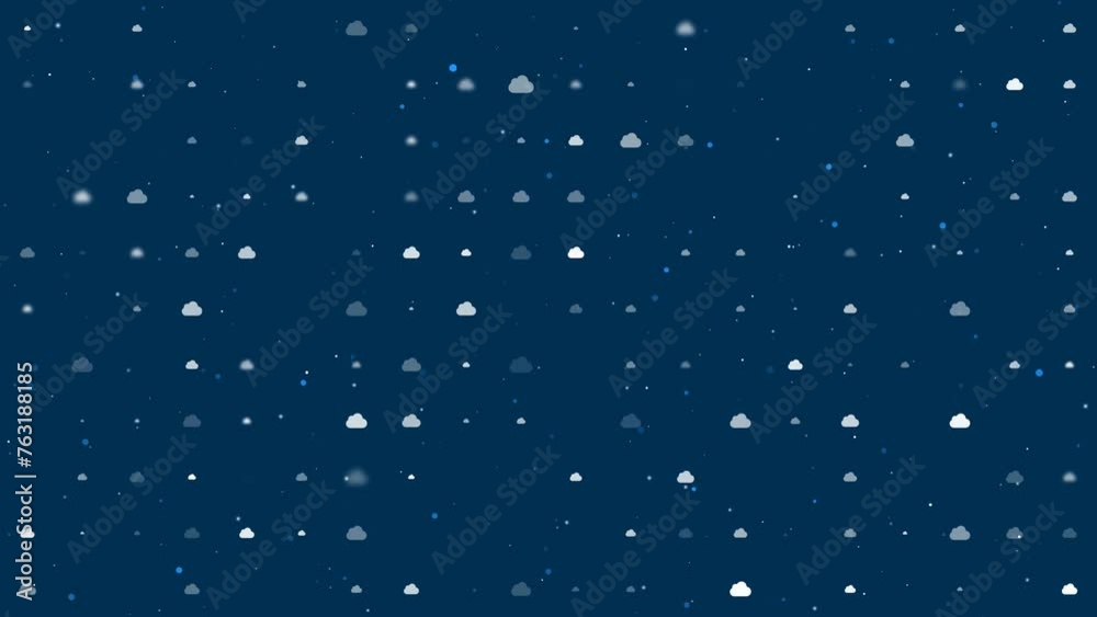 Poster template animation of evenly spaced cloud symbols of different sizes and opacity. animation of trans
