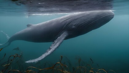 A Blue Whale Swimming In A Kelp Forest The Tall S Upscaled 3