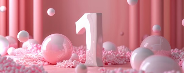 number one on a pink background. - obrazy, fototapety, plakaty