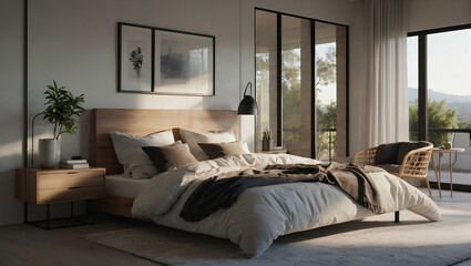 Modern bedroom in daylight 