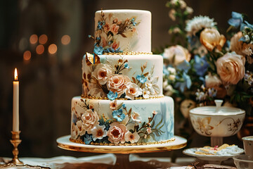 Naklejka na ściany i meble wedding cake with flowers