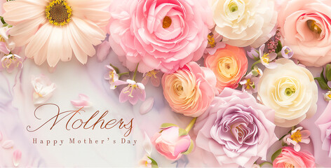 exquisite card for Mother's day with  beautiful bouquet flowers on pastel  background. greeting card.