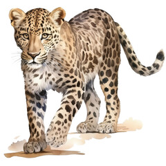 Watercolor cute Leopard on transparent background