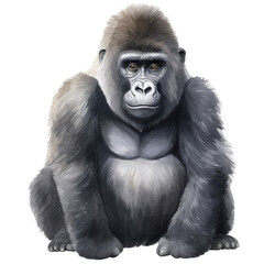Watercolor cute Gorilla on transparent background