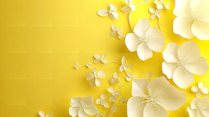 Spring/summer yellow background with cut paper flowers