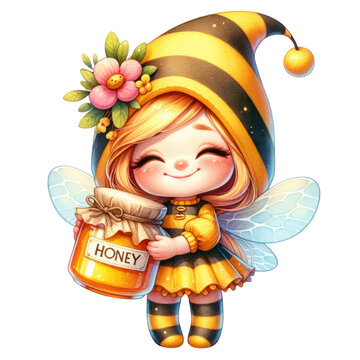 watercolor Gnome Bee transparent background