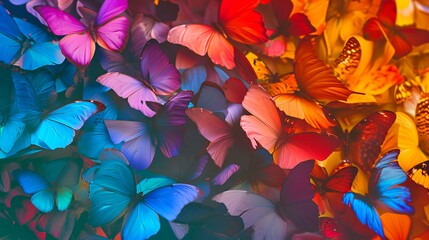 Butterflies of different colors and colors on a light background.