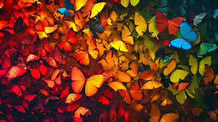 Butterflies of different colors and colors on a light background.