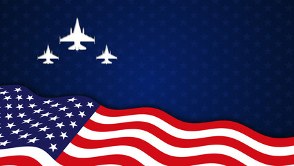 American Flag with Airplane Silhouette For Memorial Day