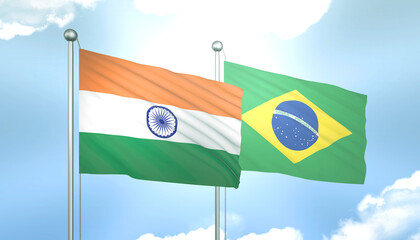 India and Brazil Flag Together A Concept of Relations