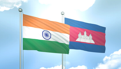 India and Cambodia Flag Together A Concept of Relations
