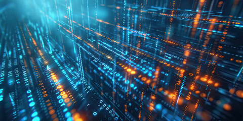 Digital data stream flowing binary code technology background,