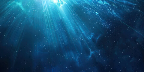 Blue background with glowing light rays and space