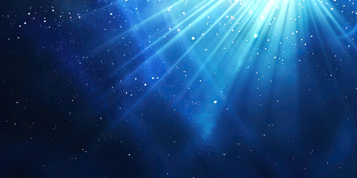 Blue background with glowing light rays and space