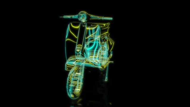 Rendering 3D animation, VISUAL EFFECTS scooter bike Model on a black background