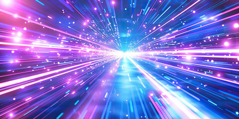 Naklejka premium Spreading lines shiny effects Burst A vibrant explosion of glowing lights against a purple with shining stars 