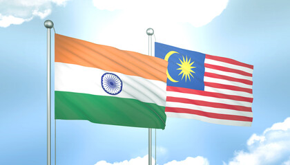 India and Malaysia Flag Together A Concept of Relations