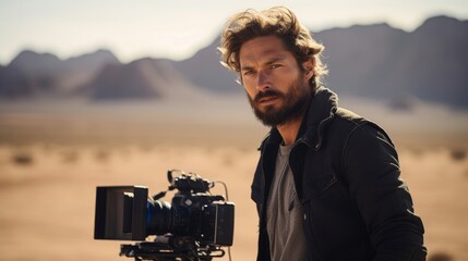 Desert location film director directing western epic vast backdrop - Powered by Adobe