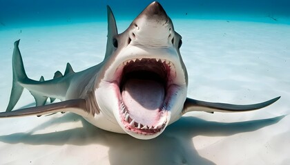 A Hammerhead Shark With Its Mouth Open Showing Its Upscaled 4 - obrazy, fototapety, plakaty