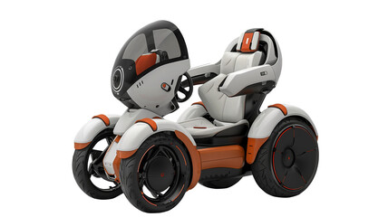 Electric passenger car or electric scooter, technology for the future, mobility for the disabled or elderly on a transparent floor,PNG