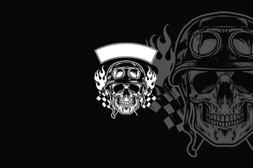 motorbike rider logo with helmet and skull image