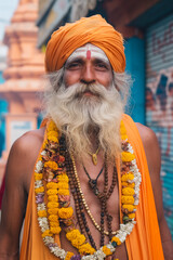 Hindu spiritual healer with a turban and orange clothes