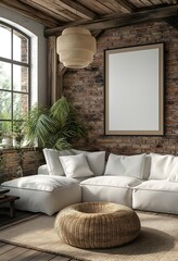 Living Space With White Sofa. Illustration On The Theme Of Interior And Architecture, Lifestyle And Materials. Generative AI