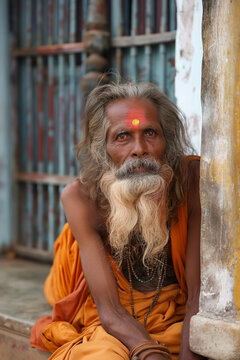 Hindu spiritual healer with a turban and orange clothes