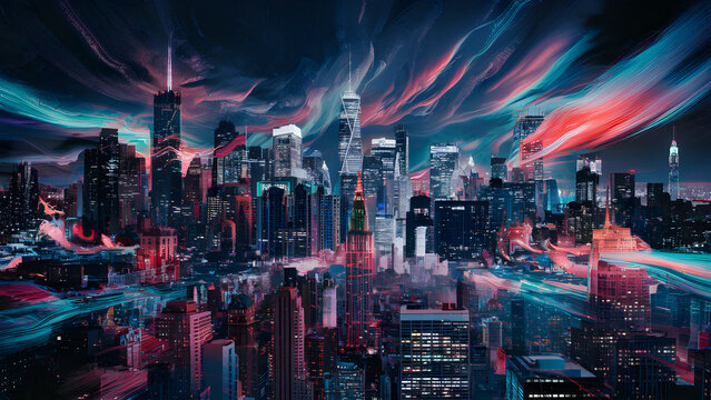 Fototapeta Multicolored city skyline