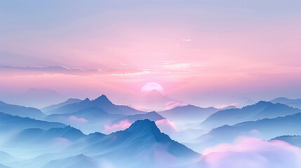 Beautiful foggy sunrise over mountains