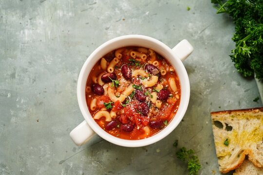 Homemade pasta e fagioli | Pasta with beans, selective focus