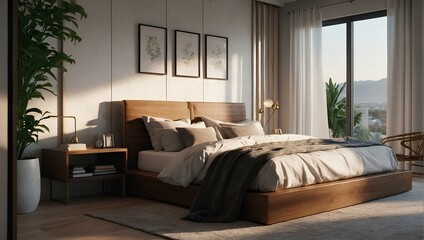 Modern bedroom in daylight 