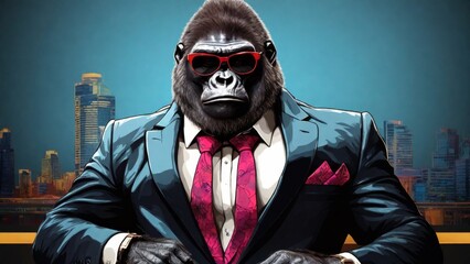 Picture a suave gorilla dressed in a sharp suit and sunglasses against the backdrop of a glamorous casino. This simple, vectorized design radiates rap-style vibes and is perfect for labels or graphic 