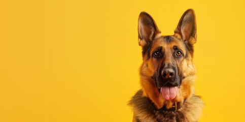 german shepherd dog banner on  yellow background, 