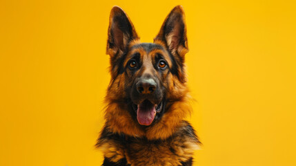 german shepherd dog banner on  yellow background, 