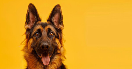 german shepherd dog banner on  yellow background,  - obrazy, fototapety, plakaty