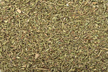 Full frame dried thyme leaves as a background or texture.
