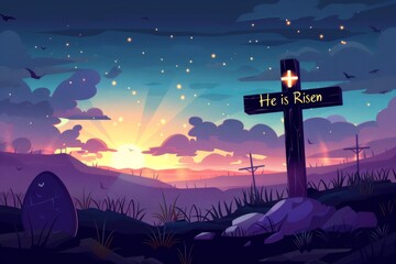 He is risen, banner for the holiday of Easter with the text inscription, Christ is Risen