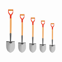 shovels from large to small sizes isolated on white background. Illustration of shovels from large to small sizes. Illustration of shovel.